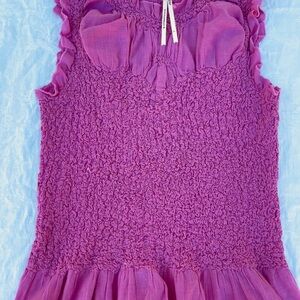 Anthro Smocked Ruffle Peplum Top Pink Size S